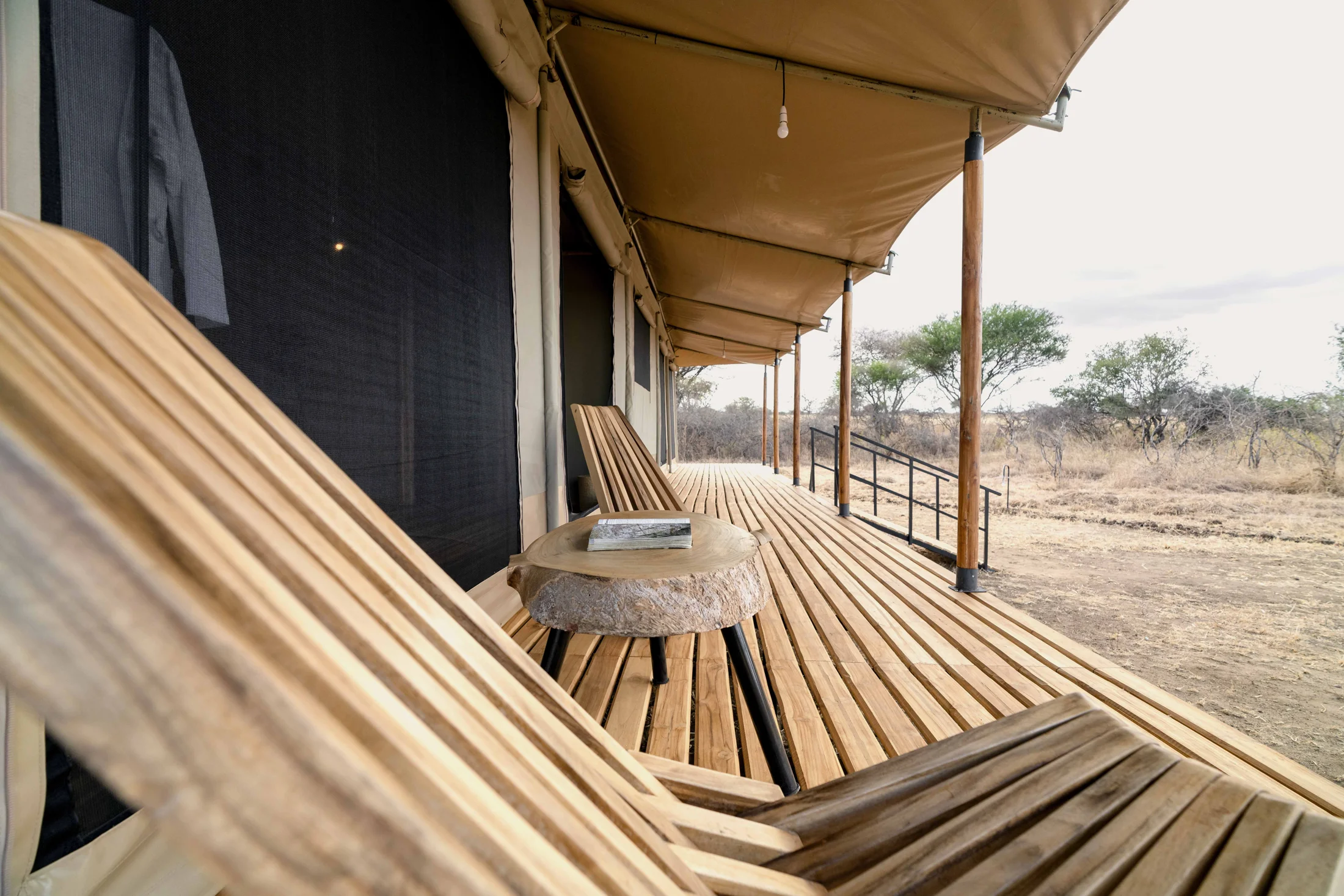 A quiet wooden veranda overlooking Tarangire
